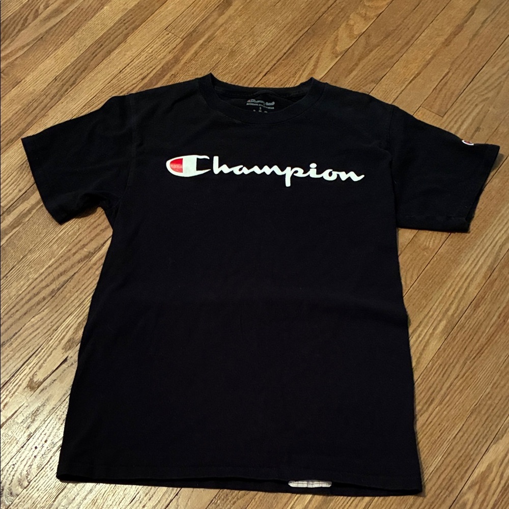 Champion Black Short Sleeve Tee with Red Logo